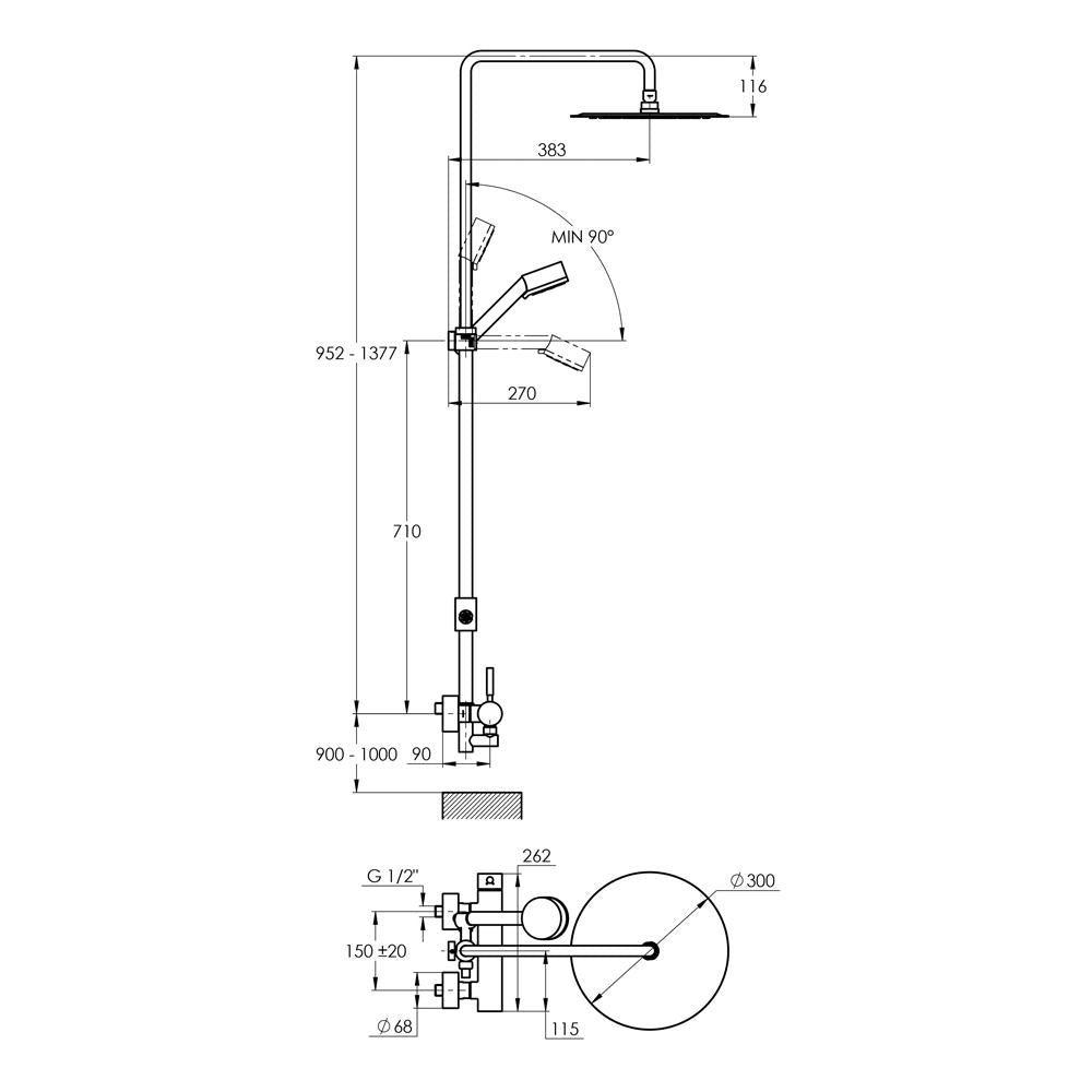 Treos Duschsystem mit Regenbrause