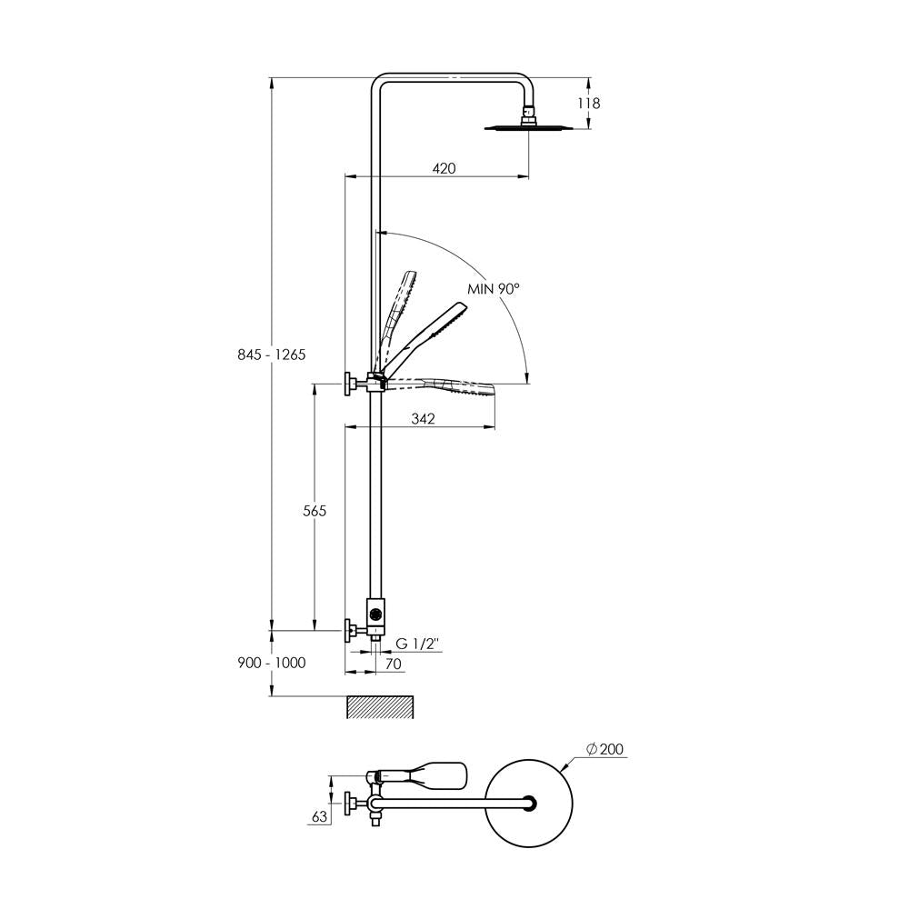 Treos Duschsystem mit Regenbrause