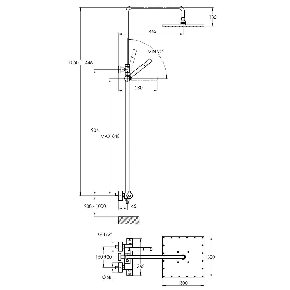 Treos Thermostat Duschsystem mit Regenbrause Black