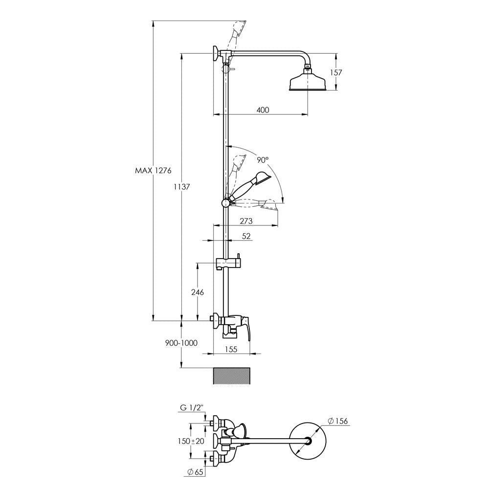 Treos Duschsystem mit Regenbrause